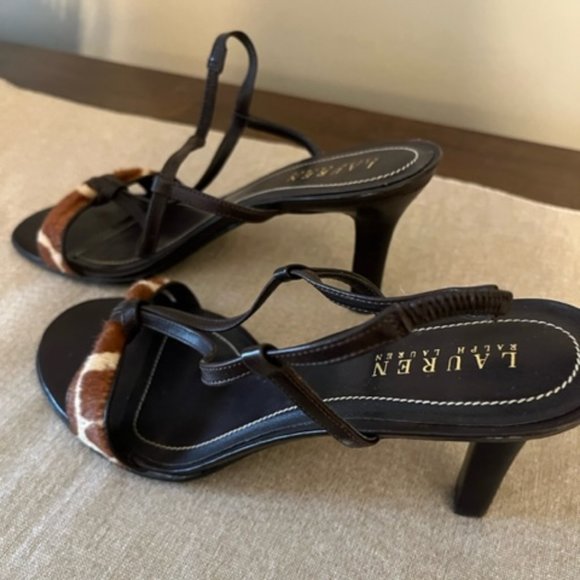 Ralph Lauren sling back sandals with animal print toe strap - Picture 3 of 4